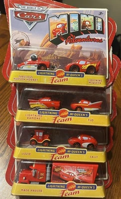 4 NIP Disney Pixar World of CARS Minis HTF McQueen Team Mack Hauler Truck & Set - Image 1 of 4
