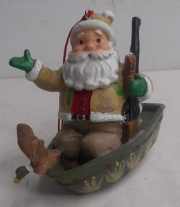 Weihnachtsmann Ente Jäger im Boot Weihnachten Urlaub Ornament 3,5" L x 3" H x 2" breit - Bild 1 von 5