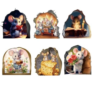 6PCS Cute Luminous Wall Decals Adorable Mouse Reading Book Kids Room Wall8070 - Picture 1 of 6