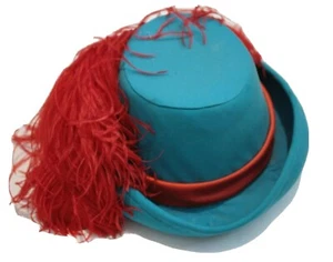 Sombrero de pluma de avestruz rojo turquesa grande destacado sombrero de copa tela azul agua rojo - Imagen 1 de 11