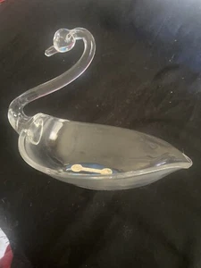 Vintage clear glass swan, Tiffin Duncan & Miller 1950s 7 1/2”Candy Nut Dish Bowl - Picture 1 of 5