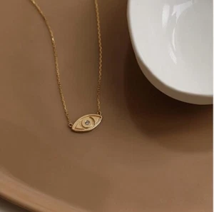 Diamond Evil Eye Necklace 14k Real Gold For Women Best Gift For Ladies - Picture 1 of 8