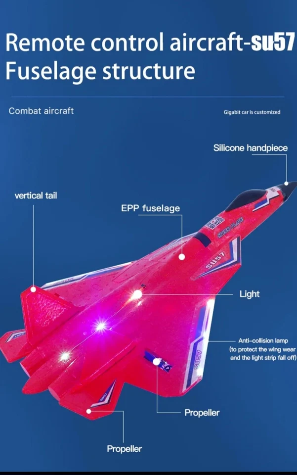 RC SU-57 2.4 Ghz Fighter Jet (RED) EPP Foam Material With One Battery, 14 Plus. - Image 1 of 4