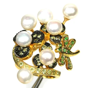 925 Sterling Silver White Pearl, Peridot & Emerald Jewelry Ring Size 3.75 - Picture 1 of 4
