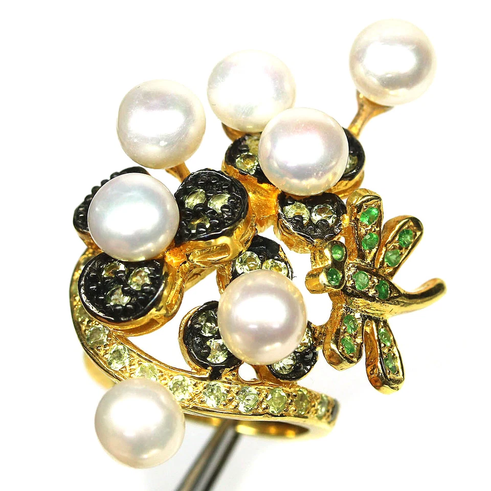 925 Sterling Silver White Pearl, Peridot & Emerald Jewelry Ring Size 3.75 - Image 1 of 4