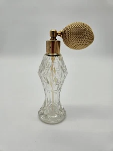 1930s Mid Century Diamond Pressed Depression Glass Atomizer Pump Perfume Bottle - Picture 1 of 5