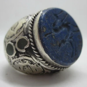 Islamic Mens Rings Lapis Stones 925 Sterling Silver Muslim Allah R82  الإسلامية - Picture 1 of 5