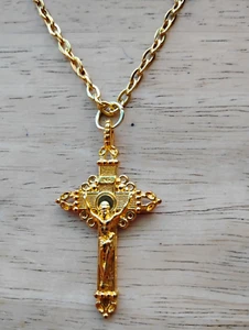 Collar Crucifijo Oro 2" Ornamentado 4mm Cadena Eslabón Oro 24" - Imagen 1 de 2