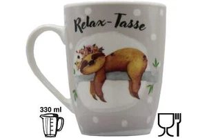Jumbo Tasse XXL 330 ml auf einem Ast liegenden Faultier Schriftzug "Relax-Tasse" - Bild 1 von 7