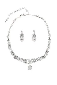 Bridal Floral Rhinestones Pearls Wedding Prom Necklace Earrings Set N366 - Picture 1 of 1