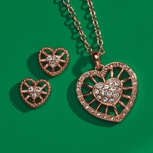 Avon Studio 1886 Sparkly 2pc Necklace and Earring Gift Set Rose Goldtone Heart - Picture 1 of 1