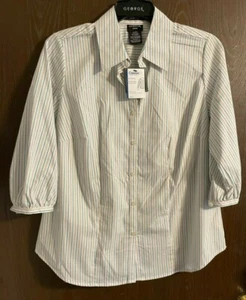 George Lantern Sleeve Striped Button Up Blouse Shirt Top size 1X (16W) - NWT - Picture 1 of 2