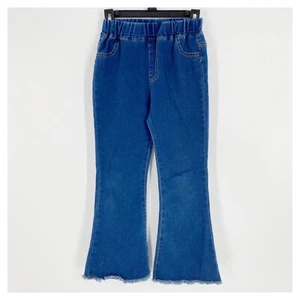 Girls Pull On Denim Jeans Flare Leg Raw Hem No Size Tag Lightweight Chambray - Picture 1 of 5