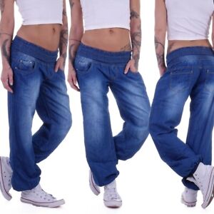 Boyfriend Jeans Chino Baggy Harem Spodnie Pumphose Haremki Niebieskie Pluderowe spodnie M5