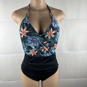 Traje de baño Sunn Lab Swim para mujer de una pieza negro floral con tiras en la espalda, copa acolchada L - Imagen 1 de 9