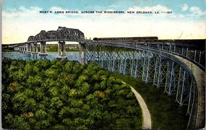 Huey P. Long über Mississippi Fluss New Orleans Louisiana Leinen Postkarte - Bild 1 von 2