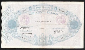 π«π· France 500 Francs 1939 P-66 ''Bleu et Rose'' aXF @ LARGE SIZE RARE !!! - Picture 1 of 2