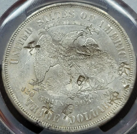 1875 CC $1 Trade Silver Dollar PCGS AU Details Chop Mark "Repaired" Nice *C892 Cover