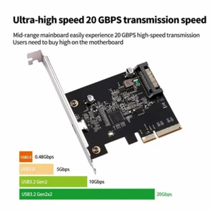 USB 3.2 PCI Express Expansion Card PCI-E 4X to USB3.2 Gen2 x2 Type-c 20Gbps - Picture 1 of 5