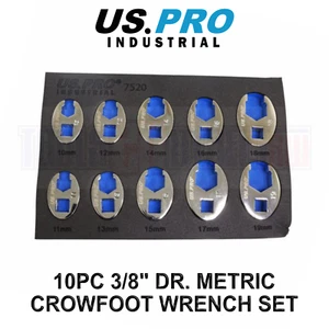 US PRO INDUSTRIAL 10PC 3/8" DR. Metric Crowfoot Wrench Set In EVA Tray 10 - 19mm - Picture 1 of 3