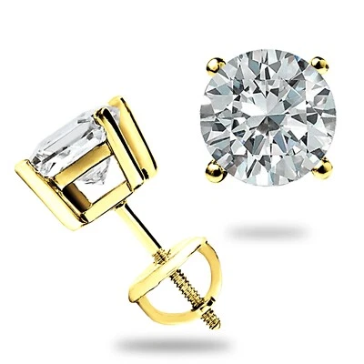 4 Ct Round Cut Moissanite FL/D Stud Earrings 14K Yellow Gold 8mm Screw Back New - Image 1 of 4