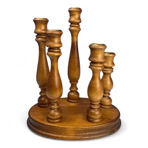 Turned Wood Candlestick Candelabra Set of 5 on Oval Base Candelabra - Picture 1 of 7