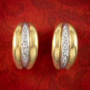 VINTAGE DIAMOND HALF HOOP EARRINGS 18CT GOLD - Picture 1 of 6