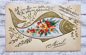 1er Avril April Fisch Blumen Grußkarte Glückwunschkarte Nice Nizza Vintage 1927 - Picture 1 of 2