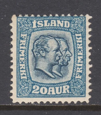 Iceland Sc 79 MNH. 1907 20a blue Two Kings, fresh, bright, usual centering - Image 1 of 2
