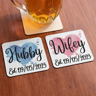 Husband Wife Personalised Wedding Date coaster Set Joint Gift Engagement