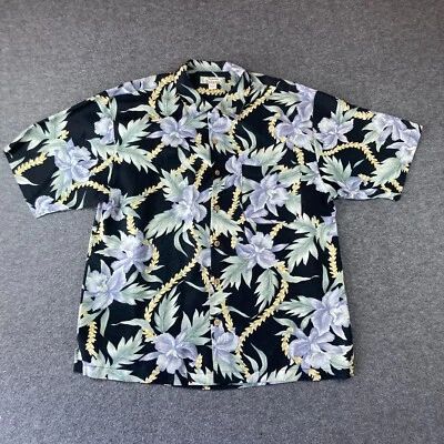Tommy Bahama 100% Silk Button Up Hawaiian Shirt Mens Large L Black Floral - Image 1 of 4