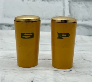 Vintage MCM dunkelgelbe Holz S&P Shaker - Bild 1 von 2