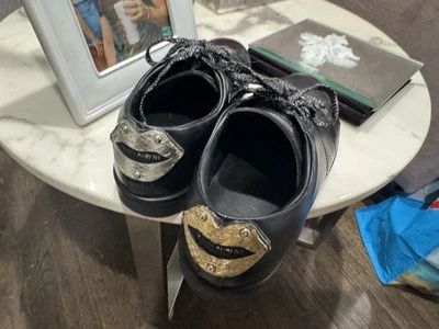 Saint Laurent PARIS Sneaker Ladies Black Leather  Snakeskin LIPS Size 37.5 - Image 1 of 4