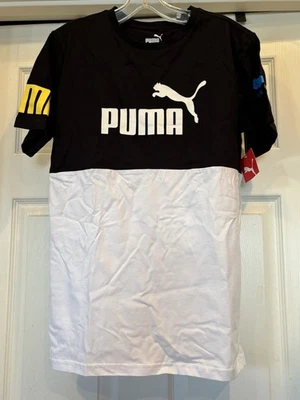 Puma рубашка для мальчиков XL 18/20 цвет блок черный белый логотипы короткий рукав Kids футболка с Ярлыками - Изображение 1 из 4