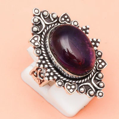 Joyería de plata hecha a mano con piedras preciosas de amatista "8,5" Foto 1 de 4