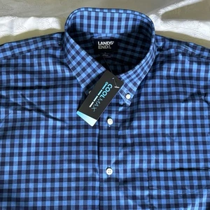 NWT Lands' End Shirt Coolmax Tailored Fit Size L Large 16-16.5 Blue Plaid Men - Picture 1 of 8