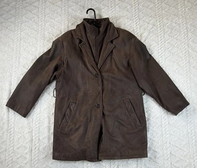 VTG 80s Adventure Bound Wilsons Women M Brown Leather Coat Distressed Thinsulate - Image 1 of 4