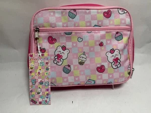 "Kawaii Cutie" Pink Insulated Lunch Bag w/ Cute Bears, Boba, Cupcakes, Hearts - Picture 1 of 6