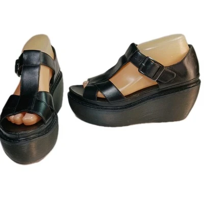 Sandalias de cuña DR. MARTENS ADAYA de cuero negro con plataforma talla US 8 EU 39 RARAS Foto 1 de 4