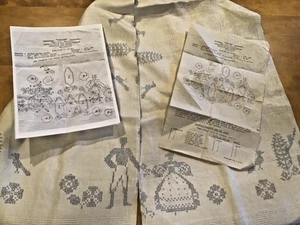 VTG Paragon Tablecloth Moravian Folk Art Stamped Linen Cross Stitch Embroidery - Picture 1 of 5
