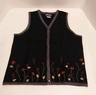 Vtg Dark Floral Embroidered Vest Womens M Wool Mohair Fairy Whimsigoth Cottage - Image 1 of 4
