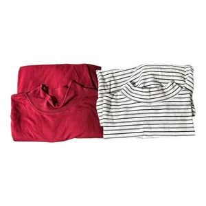 Bundle Of 2 Rebecca Malone Mock Neck Stripe Long-Sleeve Shirt And Red Size M NWT - Picture 1 of 8