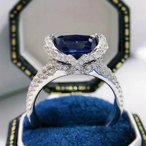Preciosos anillos plateados de circonita cúbica azul para mujer - Imagen 1 de 8