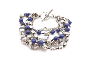 Pulsera Lucky Brand tono plata cuentas azules 7,75" - Imagen 1 de 6