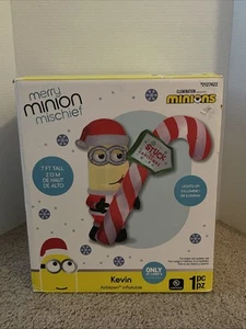 Bastón de caramelo inflable Minions 7' soplado por aire Kevin "Stuck on Christmas" gema - Imagen 1 de 13