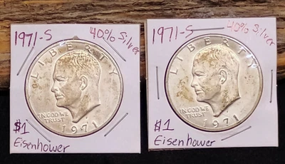(2) 1971-S Eisenhower Silver Dollar 40% Silver Lot US Mint Coin XF / AU Toned - Image 1 of 4