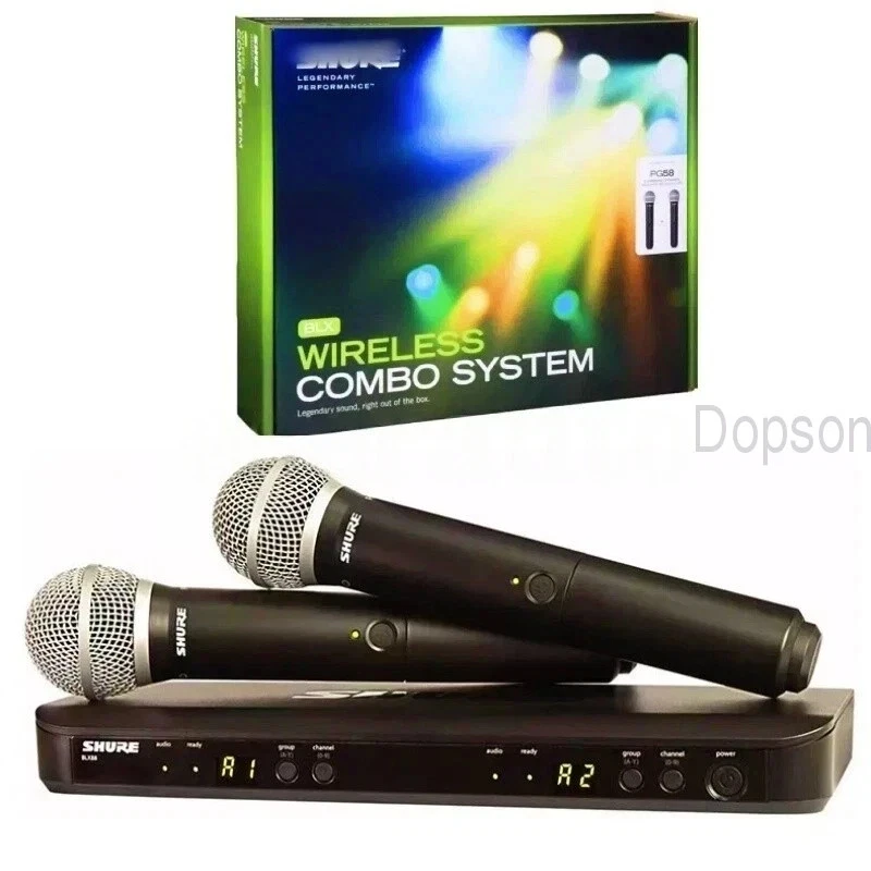 Sistema de micrófono inalámbrico de mano viene con 2 micrófonos BLX288/PG58 en stock Foto 1 de 4