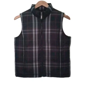 Charter Club Womens Petite S PS Down Puffer Vest Jacket Black White Red Plaid - Picture 1 of 6