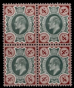 GB EDVII SG236a ESPEC M24 (1) 4d verde y choc-brn (C) NH COMO NUEVO Cat £375 BLOQUE de 4 - Imagen 1 de 1