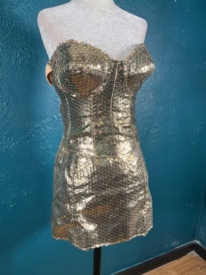 Mini Vestido Vintage Años 80 Lentejuelas Doradas Disco Fiesta Madonna Foto 1 de 4